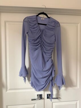 Oh Polly Lavender Ruched Long-Sleeve Dress